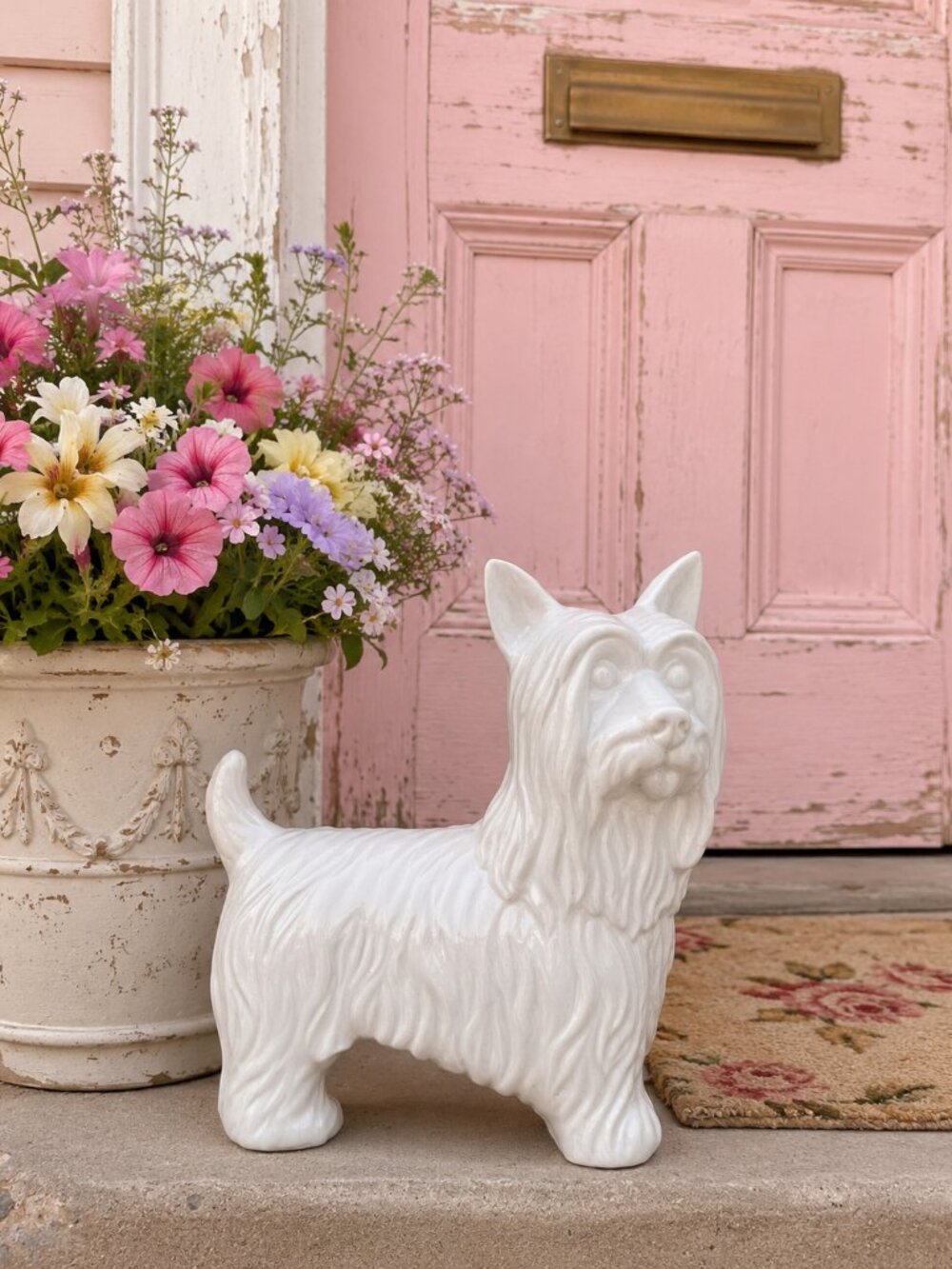 White Ceramic Yorkshire Terrier Statuette‎